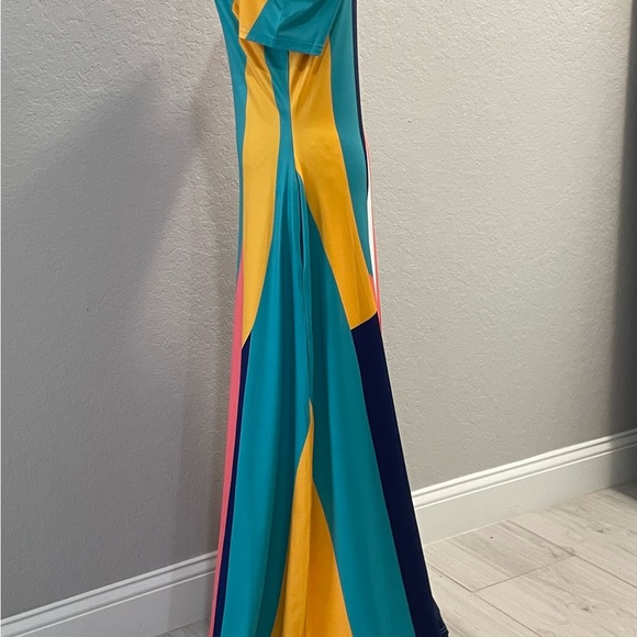 Colorblock Striped Off the Shoulder Maxi Dress - M - Picture 6 of 12